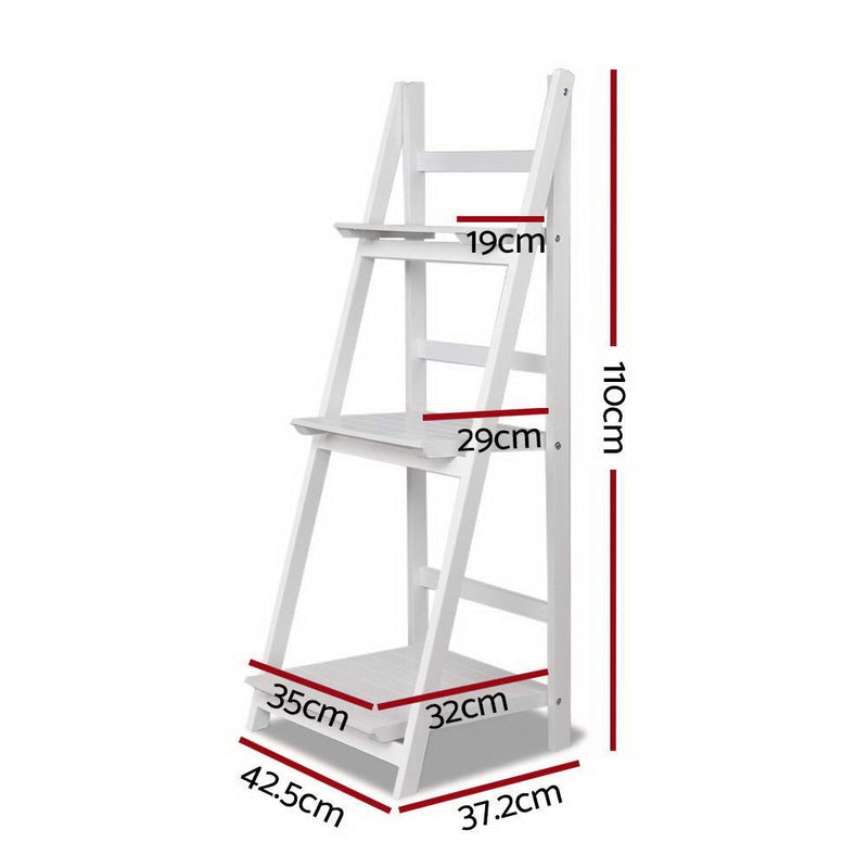 Display Shelf 3 Tier Wooden Ladder Stand Storage Book Shelves Rack White.