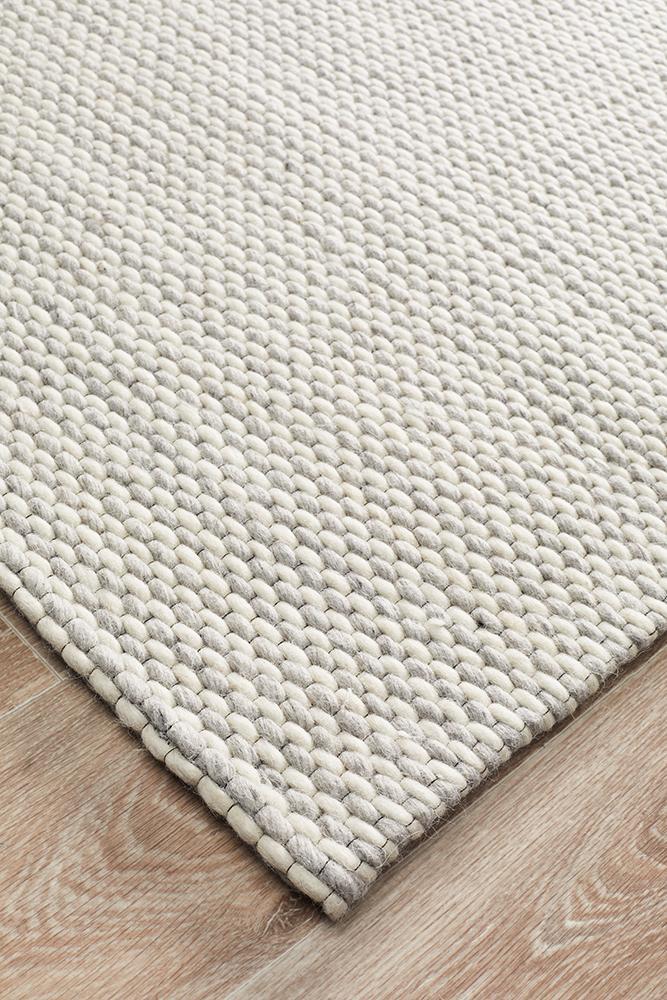 Studio Oskar Felted Wool Striped Rug Grey White.