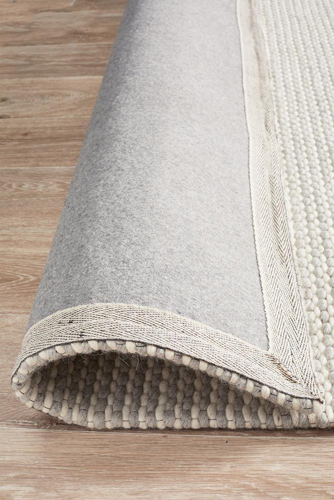 Studio Oskar Felted Wool Striped Rug Grey White.