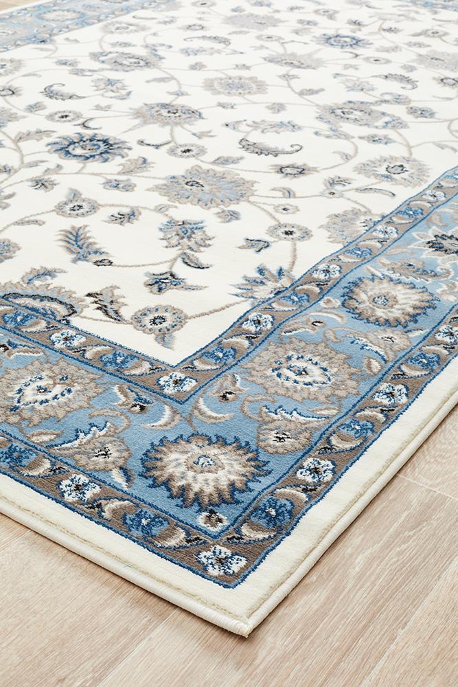 Tuggerah Collection Classic Rug White with Blue Border.