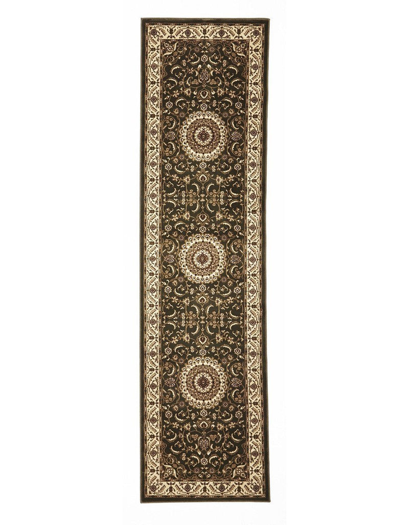 Tuggerah Medallion Runner Green with Ivory Border Runner Rug.