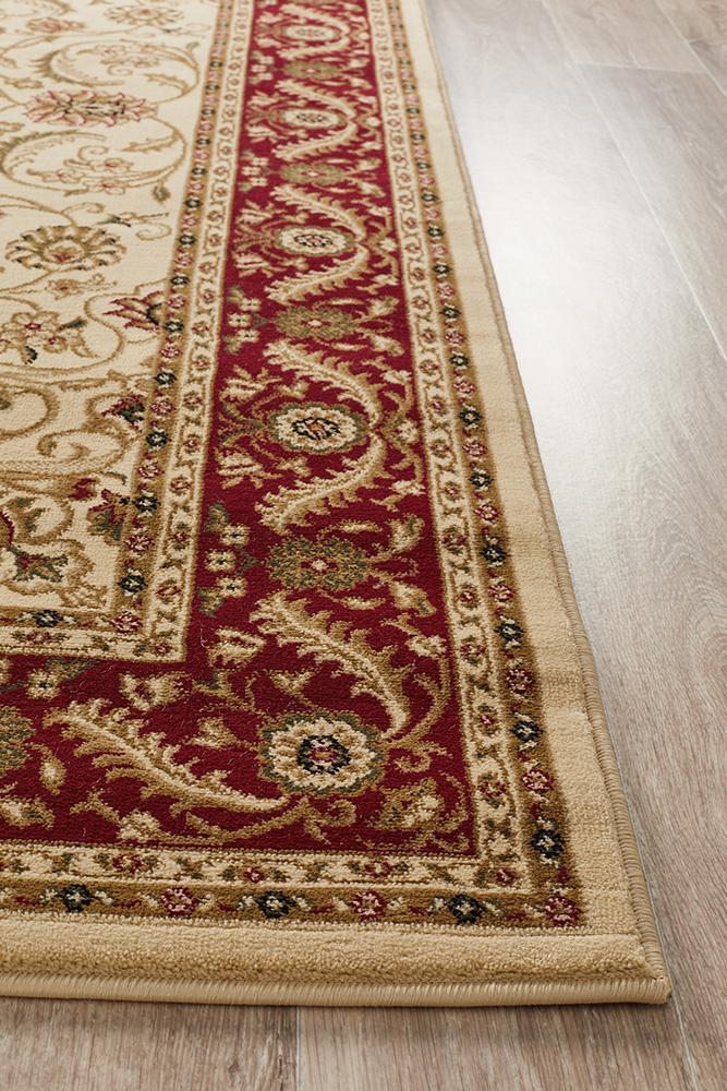 Tuggerah Collection Medallion Rug Ivory with Red Border.