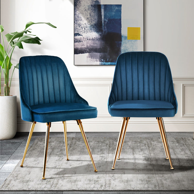 Bissam Velvet Dining Chairs (Set of 2) - Velvet Blue