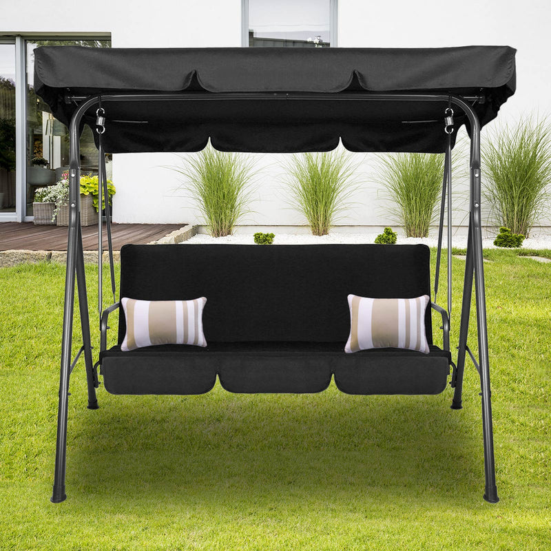 Outdoor Swing Bench Seat Chair Canopy Furniture 3 Seater Garden Hammock Black