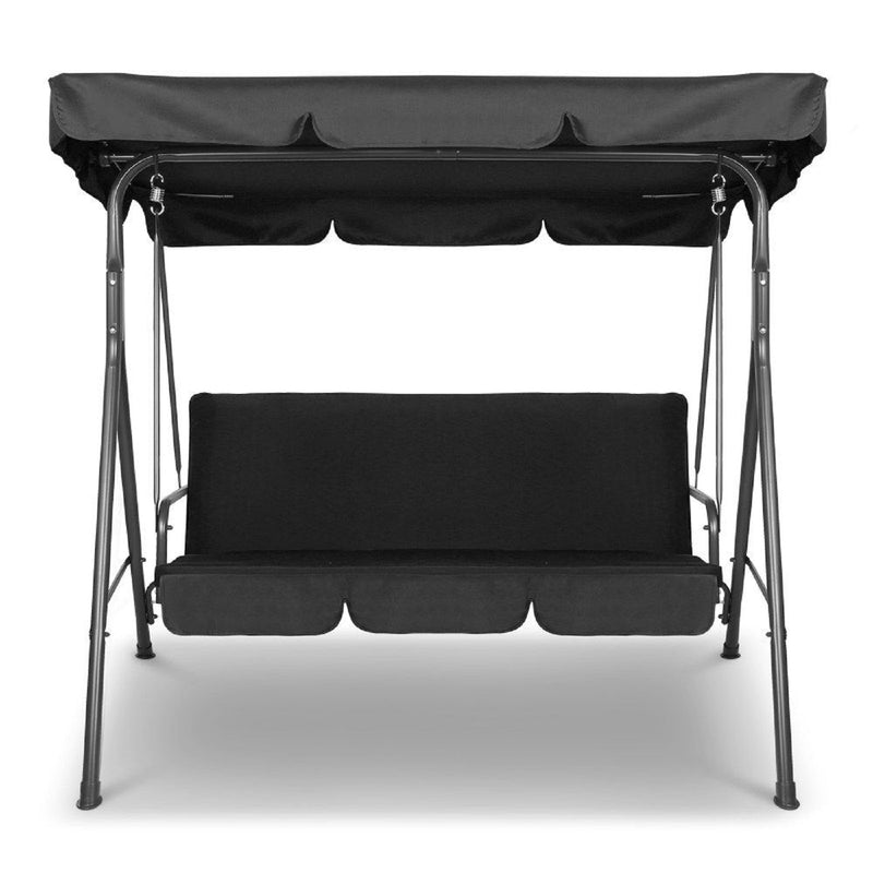 Outdoor Swing Bench Seat Chair Canopy Furniture 3 Seater Garden Hammock Black