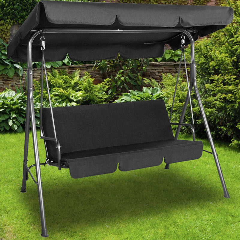 Outdoor Swing Bench Seat Chair Canopy Furniture 3 Seater Garden Hammock Black