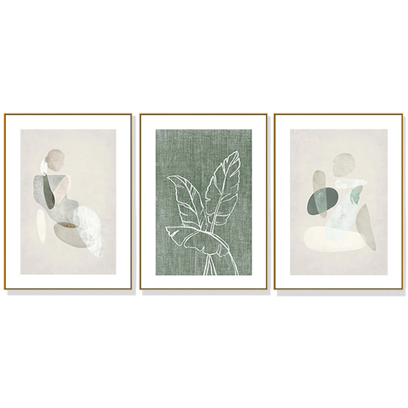 60cmx90cm Abstract body and leaves 3 Sets Gold Frame Canvas Wall Art