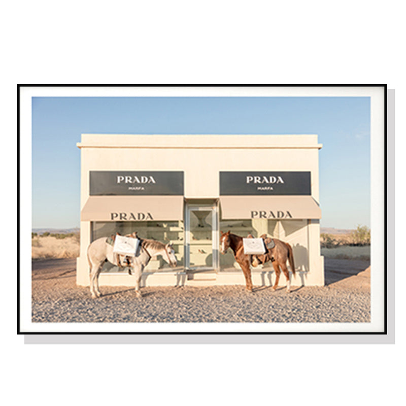 60cmx90cm Horses Prada Black Frame Canvas Wall Art