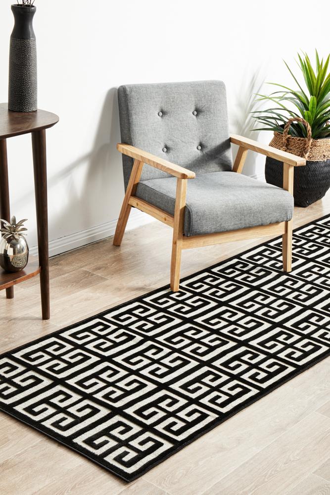 York Brenda Black & Gold Runner Rug.