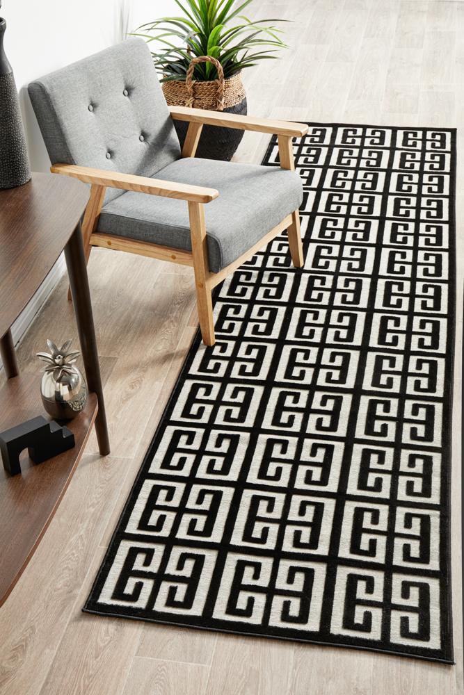 York Brenda Black & Gold Runner Rug.